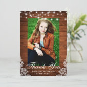 Rustic Wood Lace String Lights Afstuderen Bedankkaart (Staand voorkant)