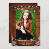 Rustic Wood Lace String Lights Afstuderen Bedankkaart (Voorkant / Achterkant)