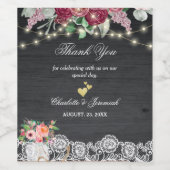 Rustic Wood Lace String Lights Dank u huwelijk Wijn Etiket (Enkel label)