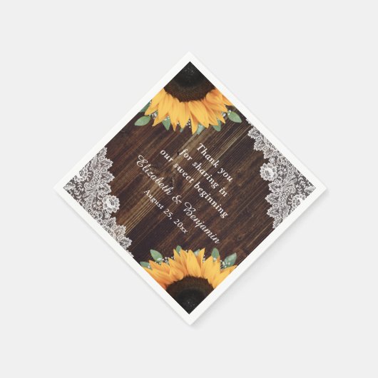 Rustic Wood Lace String Lights Sunflower Wedding Servet (Hoek)