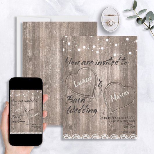 Rustic Wood Lace String Lights Weddenschap Kaart