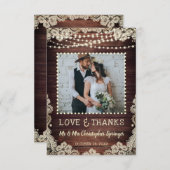 Rustic Wood Lace String Lights Wedding Dank u Bedankkaart (Voorkant / Achterkant)