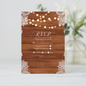Rustic Wood Lace & String Lights Wedding RSVP (Staand voorkant)