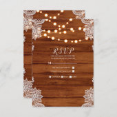 Rustic Wood Lace & String Lights Wedding RSVP (Voorkant / Achterkant)