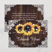 Rustic Wood Lace Sunflower Wedding Bedankkaart (Voorkant / Achterkant)