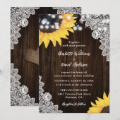 Rustic Wood Lace Sunflower Wedding Invitting Kaart (Voorkant / Achterkant)
