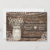 Rustic Wood Lace Wedding Invitation, Mason Jar Kaart (Voorkant)