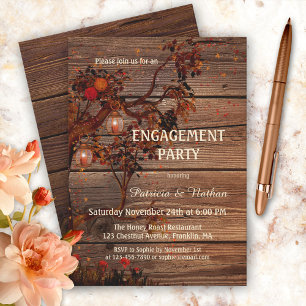 Rustic Wood Lantern Engagement Party Kaart
