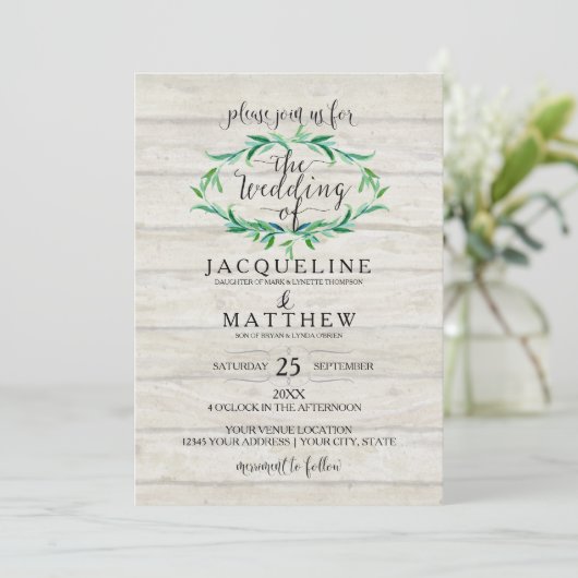 Rustic Wood Laurel Krans Modern Typography Script Kaart (Staand voorkant)
