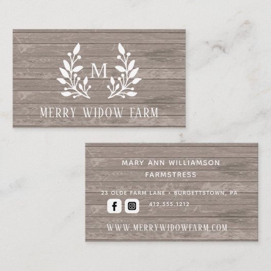 Rustic Wood Laurel Monogramme Carte de visite (Devant / Derrière)