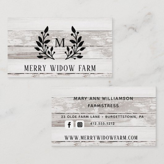 Rustic Wood Laurel Monogramme Carte de visite (Devant / Derrière)