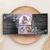 Rustic Wood Lavender Eucalyptus Photo Arch Wedding Drieluik Uitnodiging