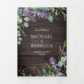 Rustic Wood Lavender Eucalyptus QR Code Weddenscha Drieluik Uitnodiging (Cover)