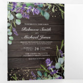 Rustic Wood Lavender Eucalyptus QR Code Weddenscha Drieluik Uitnodiging (Binnenzijde eerst)