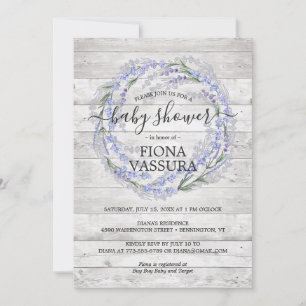 Rustic Wood Lavender Floral Wreate Baby shower Kaart