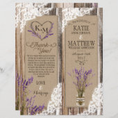 Rustic Wood Lavender Lace Floral Program Kaart (Voorkant / Achterkant)