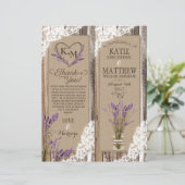 Rustic Wood Lavender Lace Floral Program Kaart (Staand voorkant)