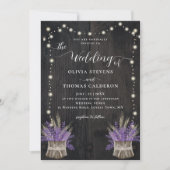 Rustic Wood Lavender Wheat String Lights Wedding Kaart (Voorkant)