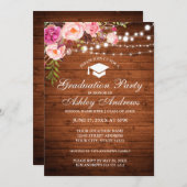 Rustic Wood Licht Roze Graduparty nodigt uit Kaart (Voorkant / Achterkant)
