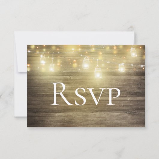 Rustic Wood & Lichten Mason Jar RSVP-kaart Save The Date (Voorkant)