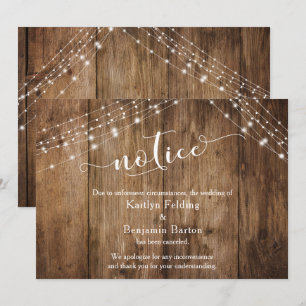 Rustic Wood & Lights Bericht Geannuleerde Trouwkaa Kaart