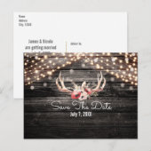 Rustic Wood & Lights Bloemstuk met Geweien Save th Aankondigingskaart (Voorkant / Achterkant)