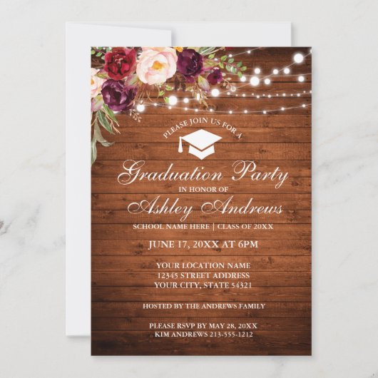 Rustic Wood Lights Bourgogne Grad Invitation de la (Devant)