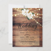 Rustic Wood Lights String & Floral White bruiloft Kaart (Voorkant)