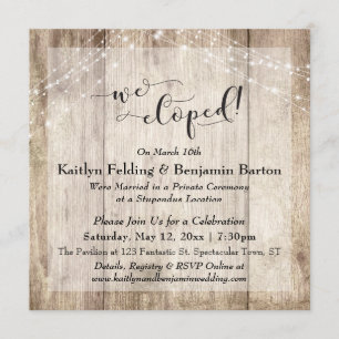 Rustic Wood Lights We Eloped Typografie, Ontvangst Kaart