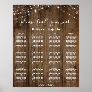 Rustic Wood Lights Wedding Reception Seating Chart Poster