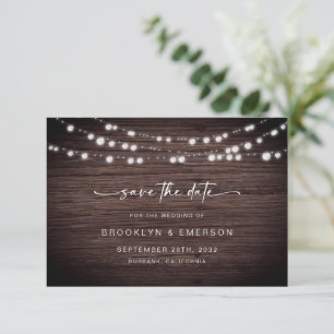 Rustic Wood Lights Wedding Save The Date