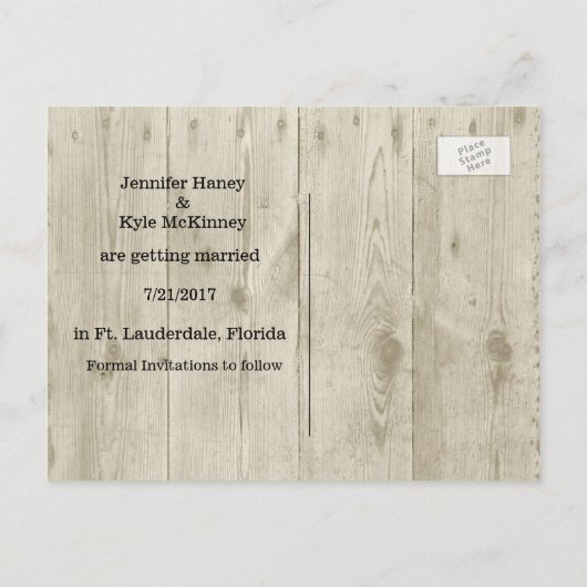 Rustic Wood Look Mariage Enregistrer La Date Carte (Dos)