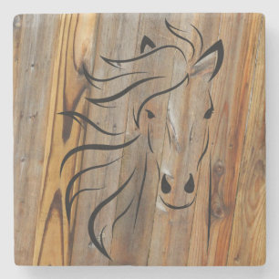 Rustic Wood look - Wilde paarden Head Stenen Onderzetter