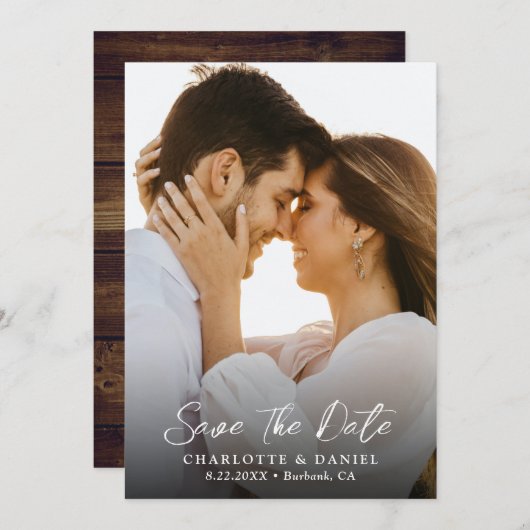 Rustic Wood Mariage Photo Enregistrer La Carte Dat (Devant / Derrière)