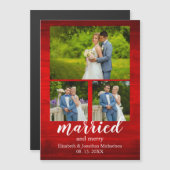 Rustic Wood Marié et Joyeux Photo Collage Magnet (Devant / Derrière)