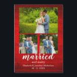 Rustic Wood Marié et Joyeux Photo Collage Magnet<br><div class="desc">Carte de vacances rustique en bois de campagne. Collage photo de mariage et joyeux. Photos modèles via Pixabay sous licence CC0 et doivent être remplacées par vos propres photos</div>