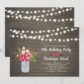 Rustic Wood & Mason Jar 40th Birthday Invitation Kaart (Voorkant / Achterkant)