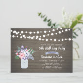 Rustic Wood & Mason Jar 60th Birthday Invitation Kaart (Staand voorkant)