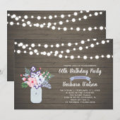 Rustic Wood & Mason Jar 60th Birthday Invitation Kaart (Voorkant / Achterkant)