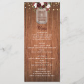 Rustic Wood Mason Jar Burgundy Floral Wedding Menu (Voorkant)