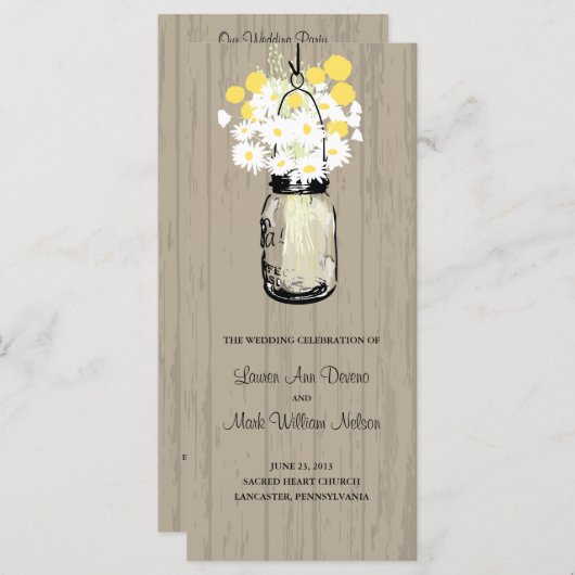 Rustic Wood Mason Jar et programme Fleur sauvage (Devant / Derrière)