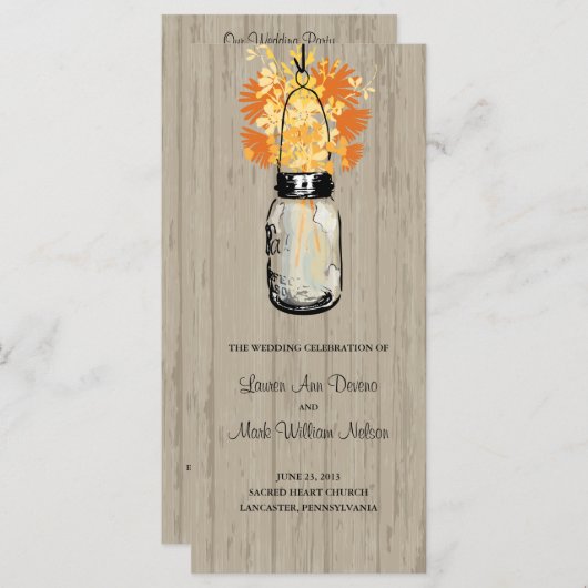 Rustic Wood Mason Jar et programme Fleur sauvage (Devant / Derrière)