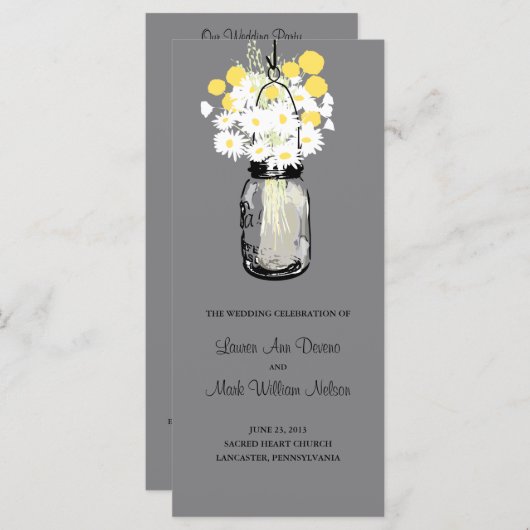 Rustic Wood Mason Jar et programme Fleur sauvage (Devant / Derrière)