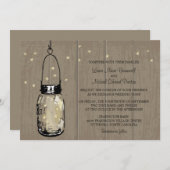 Rustic Wood Mason Jar Fireflies Kaart (Voorkant / Achterkant)