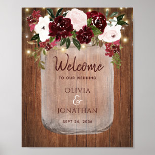 Rustic Wood Mason Jar Floral Fall Weddenschap Welk Poster