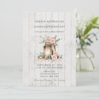 Rustic Wood Mason Jar Floral Wedding Invitation 