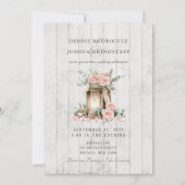 Rustic Wood Mason Jar Floral Wedding Invitation  Kaart (Voorkant)