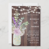 Rustic Wood Mason Jar & Floral Wedding Kaart (Voorkant)
