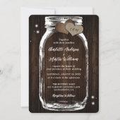 Rustic Wood Mason Jar Heart Wedding Uitnodiging (Voorkant)