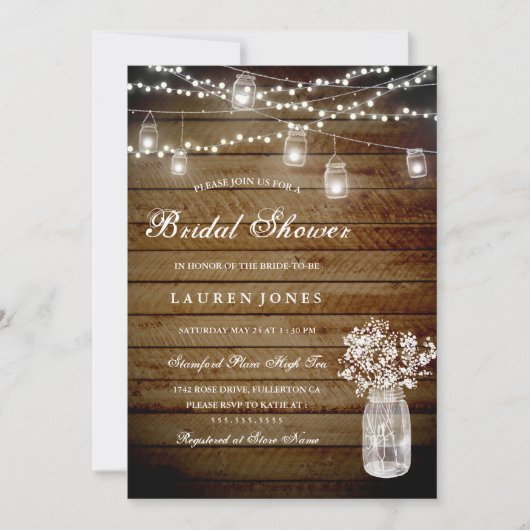 Rustic Wood Mason Jar Invitation de la nuptiale do (Devant)
